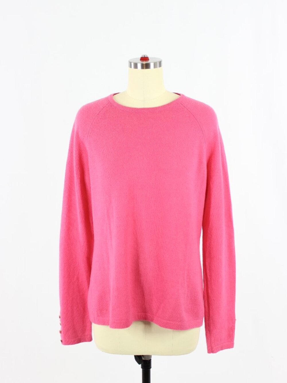 J.MCLAUGHLIN Jamey Fuchsia Pink 100% Cashmere Crew Neck Raglan Sweater, Size M